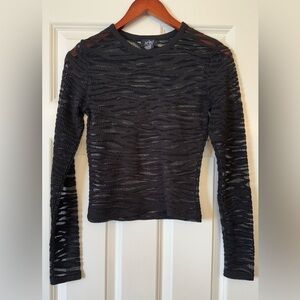 Just Polly Sheer Long Sleeve BodyCon Top Black Size Medium